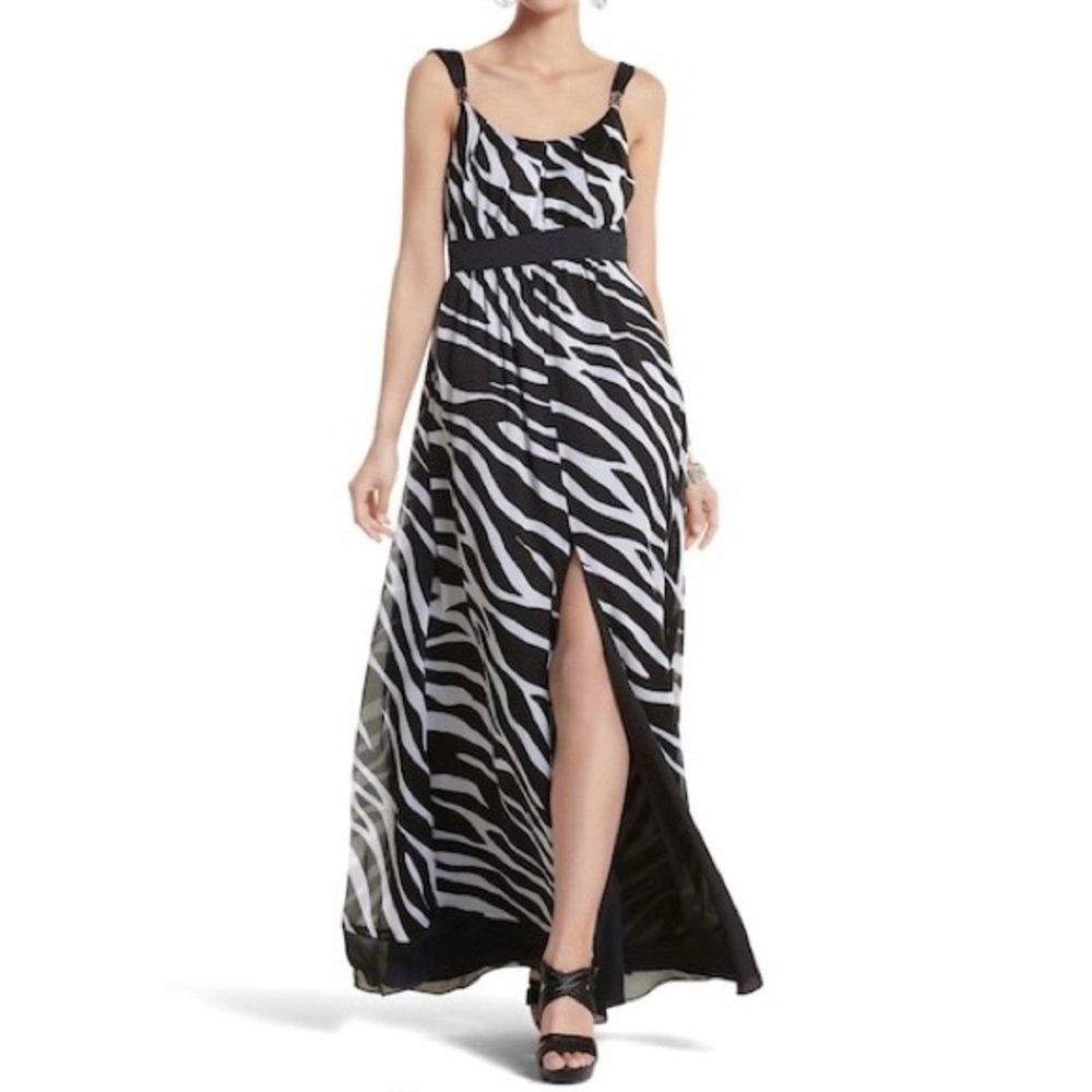 White House Black Market WHBM Womens Zebra Print Sleeveless Maxi Dress size 0
